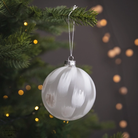 10Cm White Feather Ice Effect Glass Ball