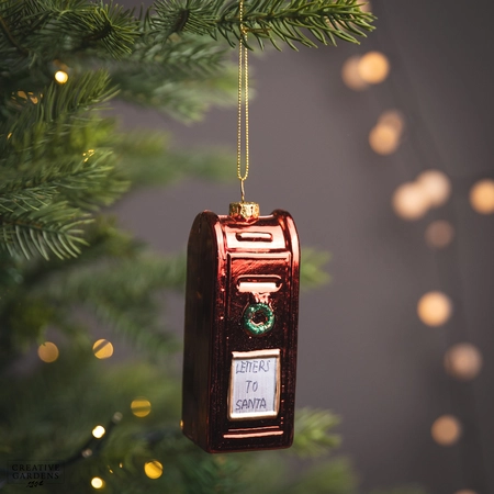 11Cm Hanging Red Post Box With Green Wreath