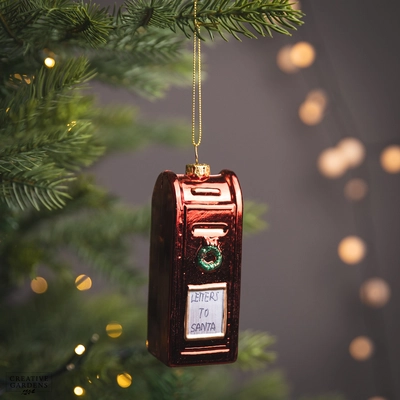 11Cm Hanging Red Post Box With Green Wreath