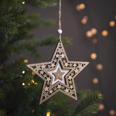 15Cm Hanging Wooden Cut Out Stars On Star Shape