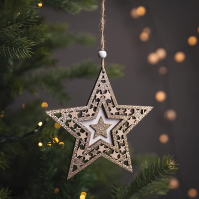 15Cm Hanging Wooden Cut Out Stars On Star Shape