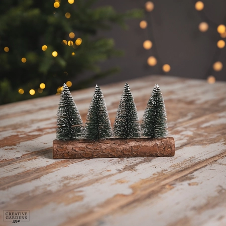 19Cm 4 Snow Tipped Trees On Wooden Log - image 1