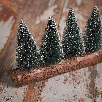 19Cm 4 Snow Tipped Trees On Wooden Log - image 2