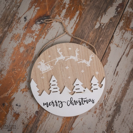 20Cm Hanging White Wooden Disc-Merry Christmas - image 1