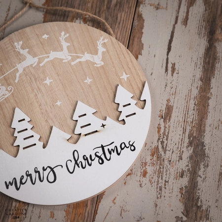 20Cm Hanging White Wooden Disc-Merry Christmas - image 2