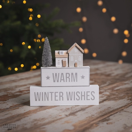 20Cm White Wooden Double Stack Winter Wishes Fav - image 1