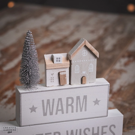 20Cm White Wooden Double Stack Winter Wishes Fav - image 2
