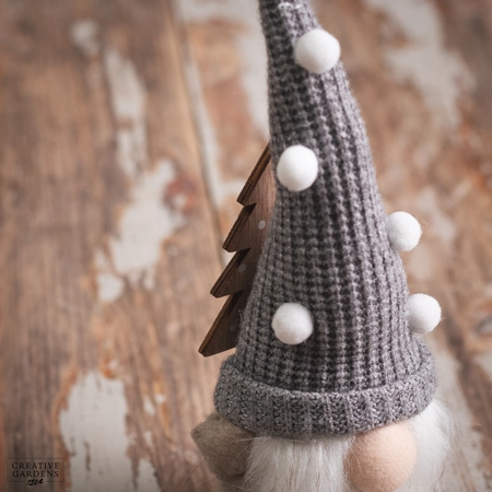 24Cm Fabric Gonk-Grey Knit Hat/Wooden Tree - image 2