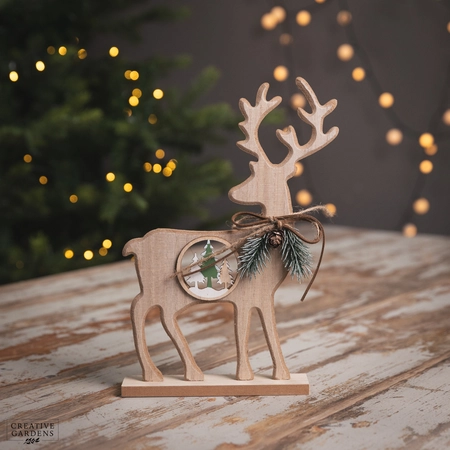 27Cm Wooden Reindeer With Tree Inside - image 1