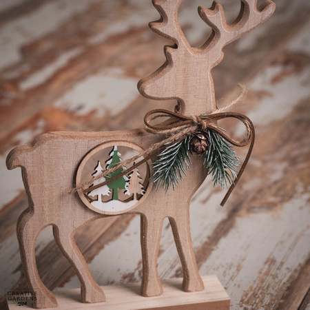 27Cm Wooden Reindeer With Tree Inside - image 2