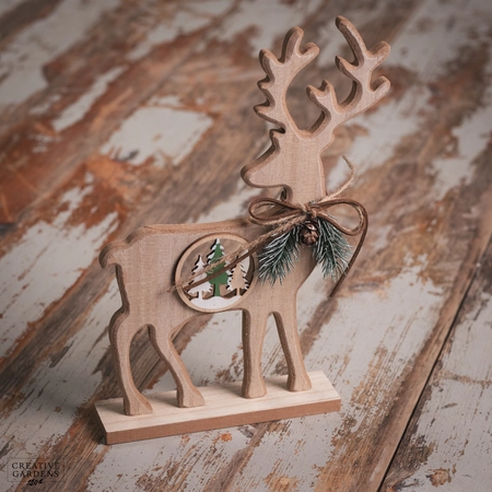 27Cm Wooden Reindeer With Tree Inside - image 3