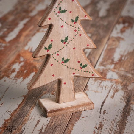 28Cm Wooden Natural Tree - Holly / Berries Design - image 2