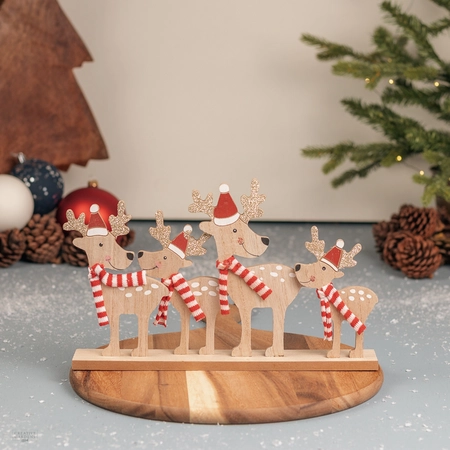 29Cm Wooden Reindeers with Red & White Scarf - image 1