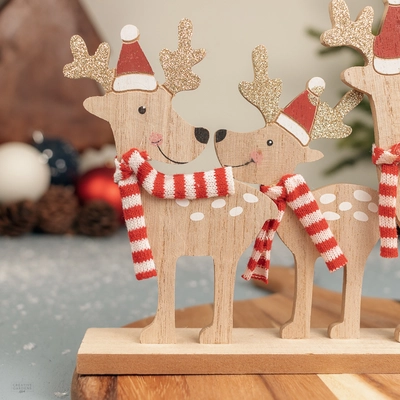29Cm Wooden Reindeers with Red & White Scarf - image 2