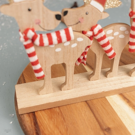 29Cm Wooden Reindeers with Red & White Scarf - image 4