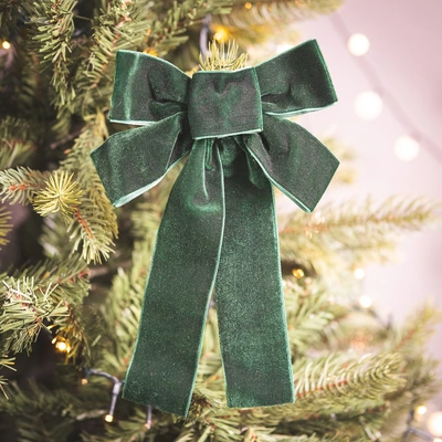 3 Set Dark Green Velvet Bow - 24cm