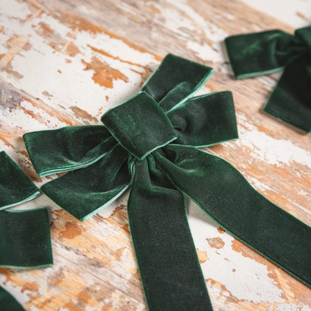 3 Set Dark Green Velvet Bow - 24cm - image 2