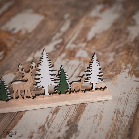 30Cm Wooden Winter Scene With Reindeer - image 2