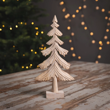 33Cm Wooden Natural Washed Carved Tree - image 1