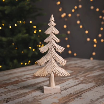 33Cm Wooden Natural Washed Carved Tree