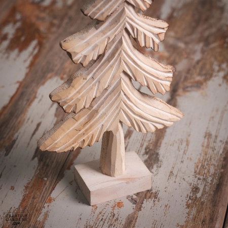 33Cm Wooden Natural Washed Carved Tree - image 2