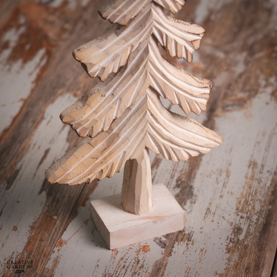 33Cm Wooden Natural Washed Carved Tree - image 2