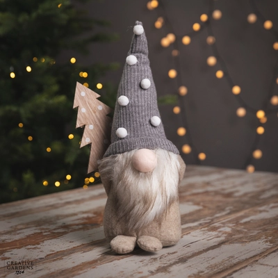 43Cm Fabric Gonk-Grey Knit Hat/Wooden Tree