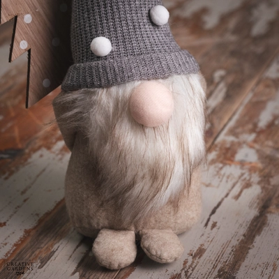 43Cm Fabric Gonk-Grey Knit Hat/Wooden Tree - image 2