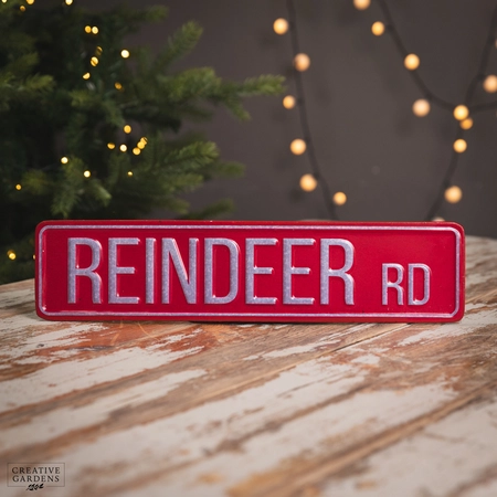 43Cm Red Metal Reindeer Road Sign - image 1