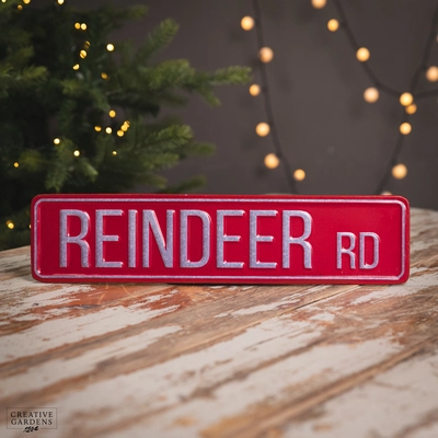 43Cm Red Metal Reindeer Road Sign