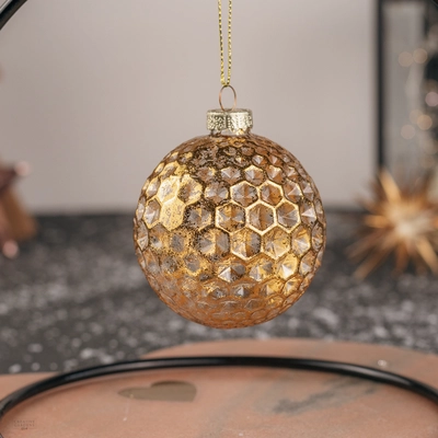 8cm Glass Bauble - Clear & Gold