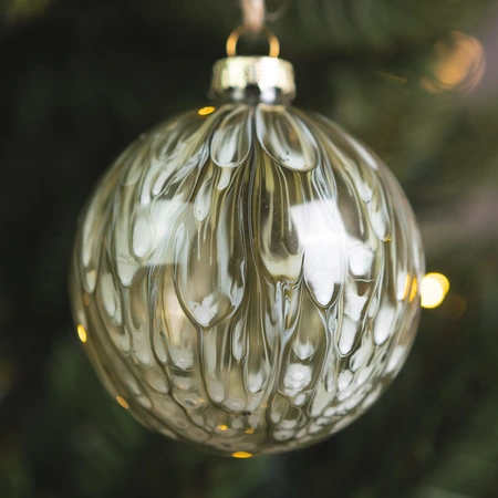 Bauble Glass Clear with Painting Rosemary Green - 8cm