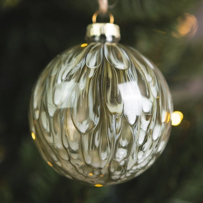 Bauble Glass Clear with Painting Rosemary Green - 8cm