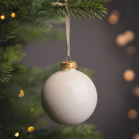 Bauble Glass Enamel White 8cm