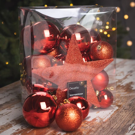 Baubles Shiny, Matt & Glitter Mix - Christmas Red