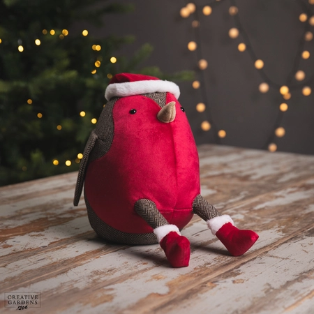Christmas Robin With Santa Hat Doorstop - image 1