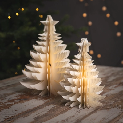 Cream Paper Tree with LED Tealight - 2 pack