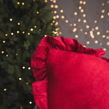 Cushion Bow Velvet with Ruffle - Christmas Red - image 2