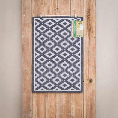 Eco Flex Premium Washable Grey Geometric Diamond Mat - 75cm x 50cm