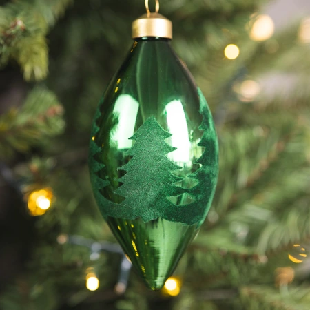 Flock Trees Shiny Green Glass Drop - 13cm