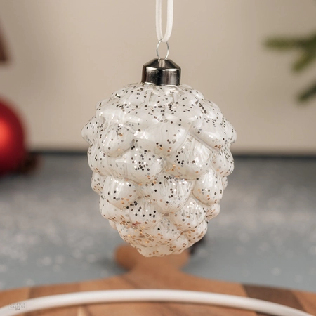 Glass Enamel Pincecone Bauble - White