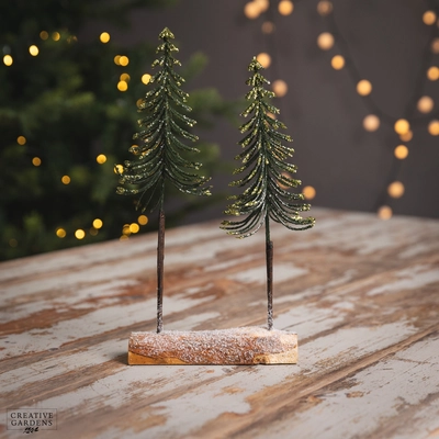 Green Slim Double Glittered Tree on Log
