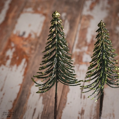 Green Slim Double Glittered Tree on Log - image 2