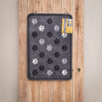 Grey Paw Print Supersoft Washable Mat - 75cm x 50cm