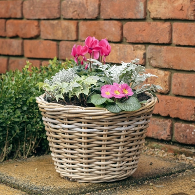 Grey Willow Large Round Basket Planter ‘Pinks & Purples’