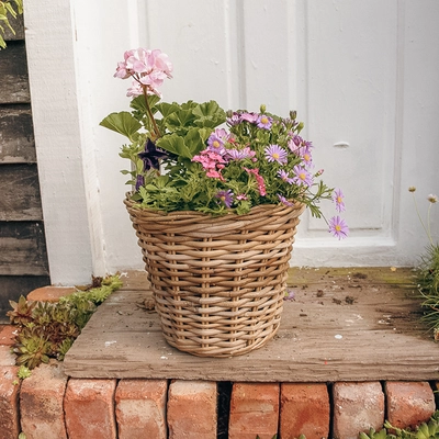 Grey Willow Medium Round Basket Planter ‘Pinks & Purples’ - image 1