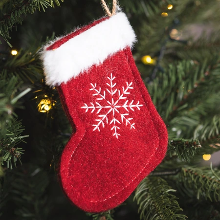 Hanging Red Fabric Stocking with Snowflake - 14cm