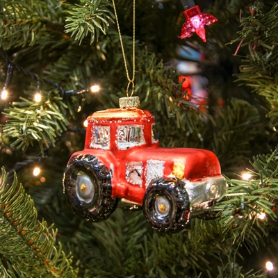 Red Tractor Glass Tree Decoration