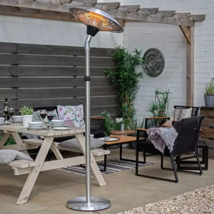 La Hacienda Standing Electric Patio Heater with Tilt Head Silver