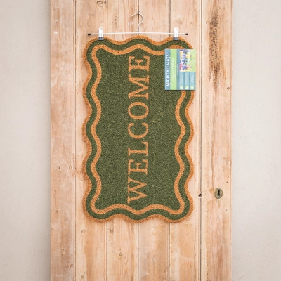Latex Backed Olive Welcome Coir Mat - 75cm x 45cm